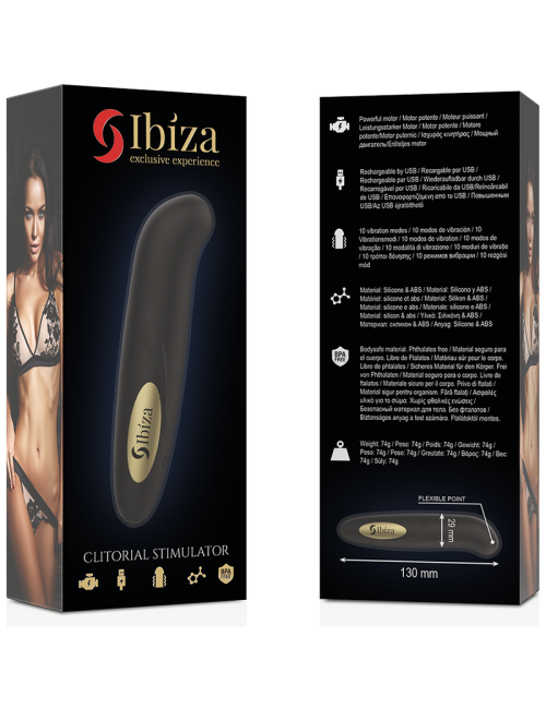 IBIZA - STIMULATEUR DE CLITORIS CHARGEUR USB 10 MODES DE VIBRATION DORÉ 13 X 2,9