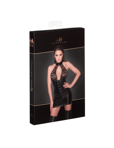 Robe wetlook et dentelle F224 - Noir Handmade