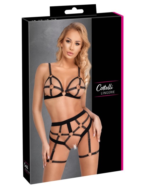 Set lingerie BDSM harnais noir - Cotelli Lingerie