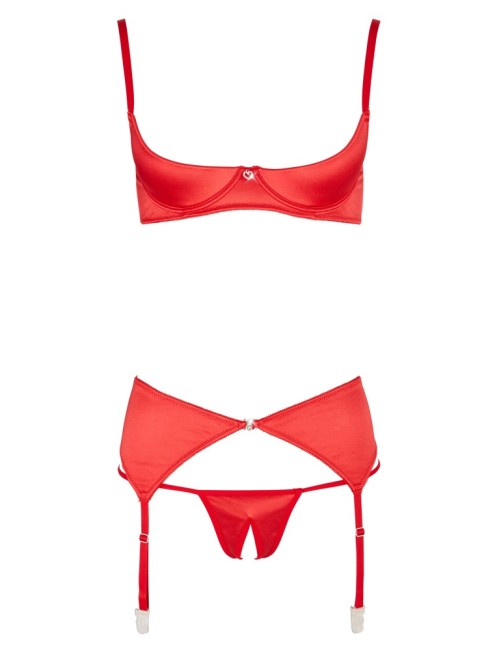 Ensemble lingerie 3 pièces ouvert rouge - Cottelli Lingerie