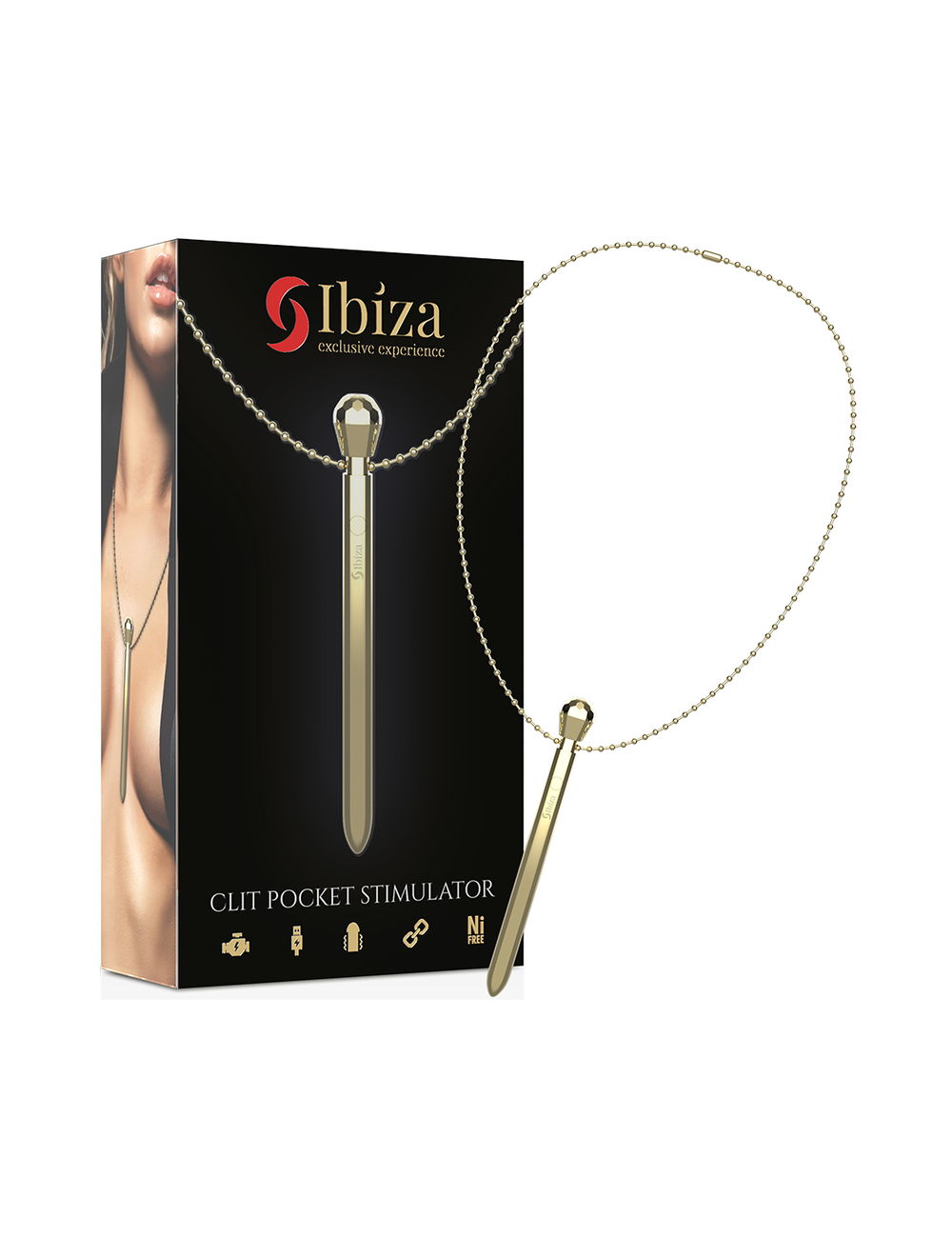 IBIZA - STIMULATEUR DE POCHE CLITO COLLIER CHARGEUR USB 12 MODES DE VIBRATION DORÉ 12,2 X 1,5