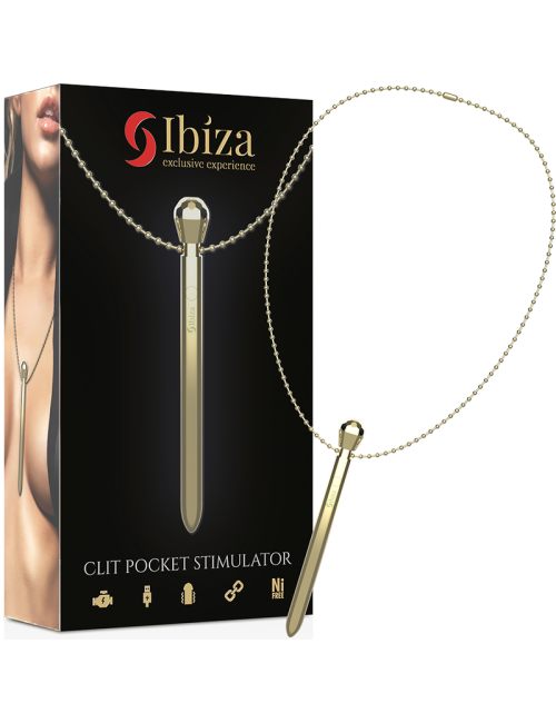 IBIZA - STIMULATEUR DE POCHE CLITO COLLIER CHARGEUR USB 12 MODES DE VIBRATION DORÉ 12,2 X 1,5