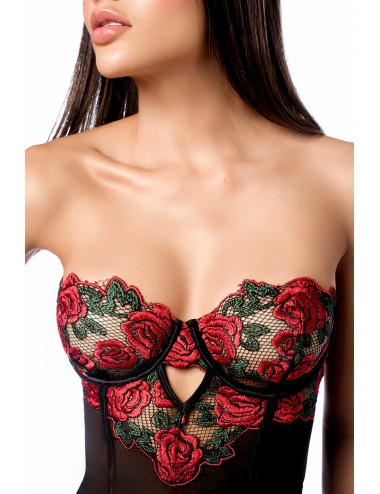 Babydoll sexy à armatures Mapalé broderie roses et string