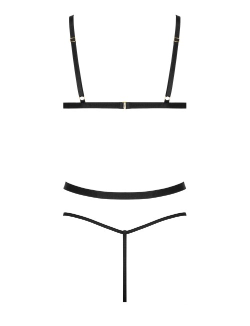 Body sexy noir en dentelle avec chaînes dorées amovibles