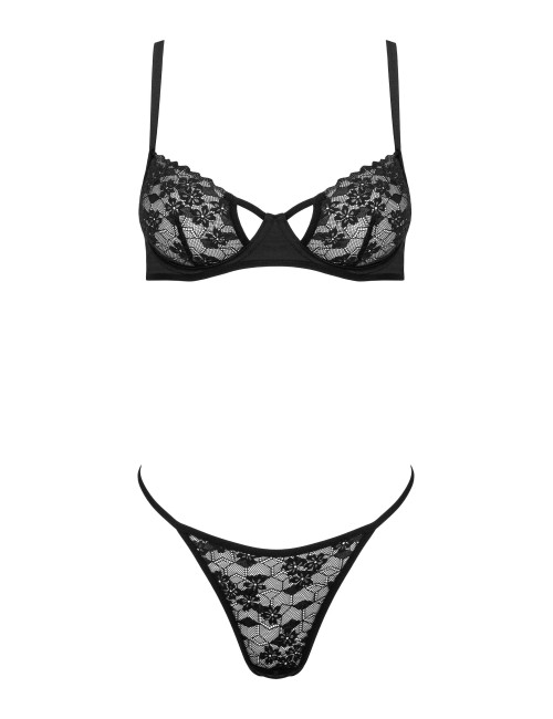 Ensemble lingerie noir 2 pièces en dentelle avec string assorti