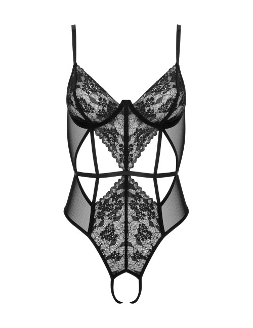 Body noir en dentelle et tulle avec armatures lingerie sexy