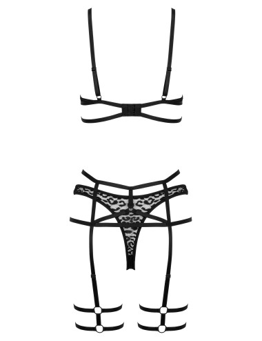 Ensemble lingerie noir 3 pièces avec jarretière léopard sexy-Disponible chez Roselyse lingerie