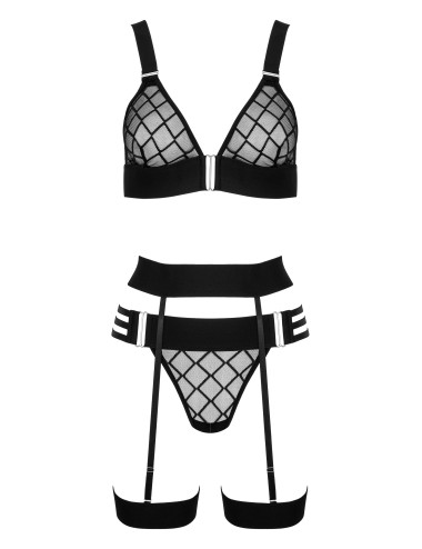 Ensemble lingerie noir 3 pièces avec ceinture et jarretières amovibles
