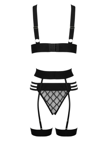 Ensemble lingerie noir 3 pièces avec ceinture et jarretières femme-Disponible chez Roselyse lingerie