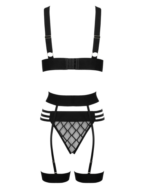 Ensemble lingerie noir 3 pièces avec ceinture et jarretières amovibles
