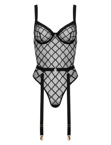 Body noir en maille avec armatures et porte-jarretelles amovible