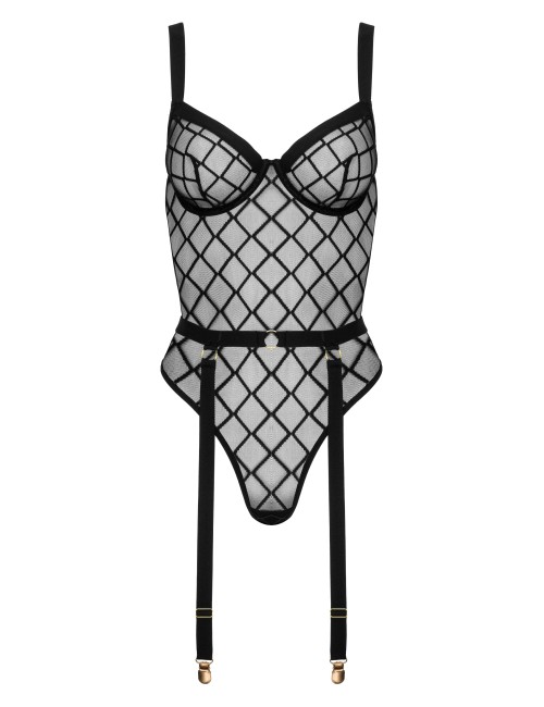 Body noir en maille avec armatures et porte-jarretelles amovible