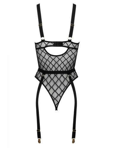 Body noir maille transparente avec porte-jarretelles amovible