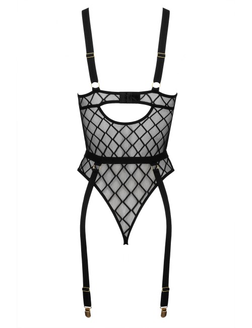 Body noir en maille avec armatures et porte-jarretelles amovible
