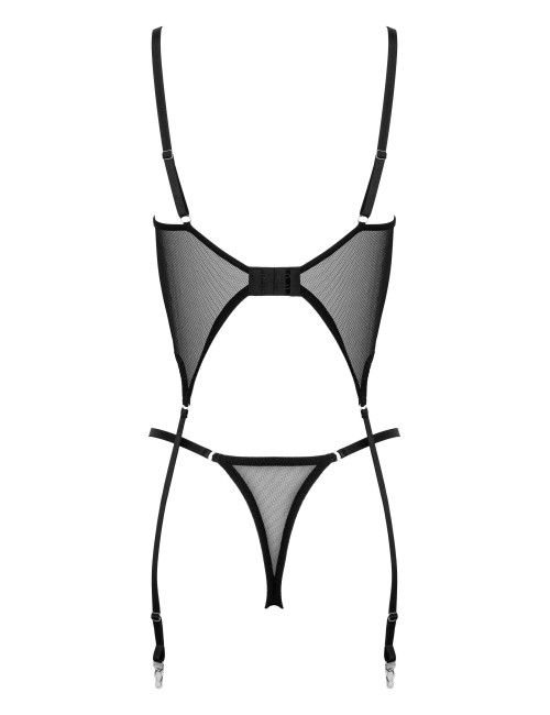 Corset noir avec string et porte-jarretelles en dentelle