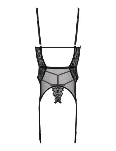 Corset noir dentelle avec string et jarretelles réglables femme