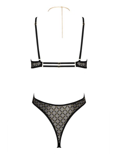 Body noir et or en tulle brodé avec chaîne dorée amovible