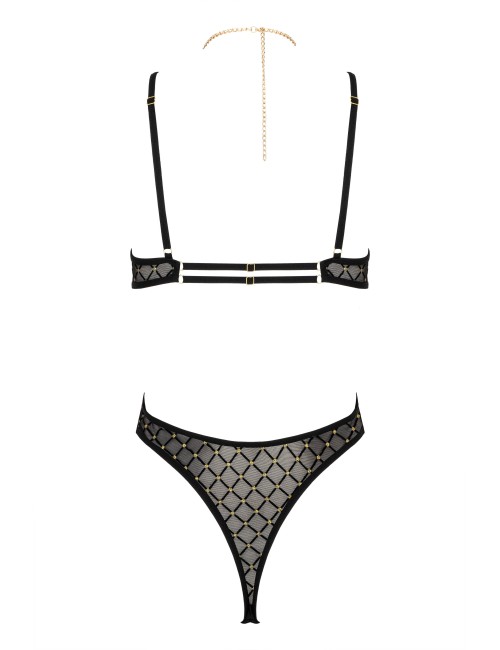 Body noir et or en tulle brodé avec chaîne dorée amovible