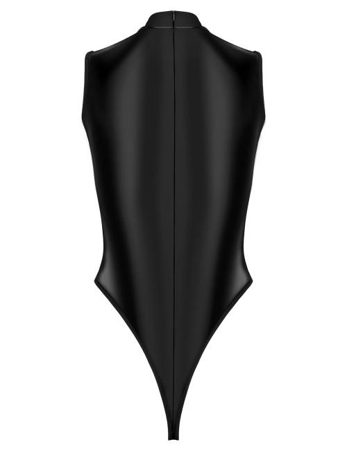 Body noir wetlook et dentelle sans manches lingerie femme