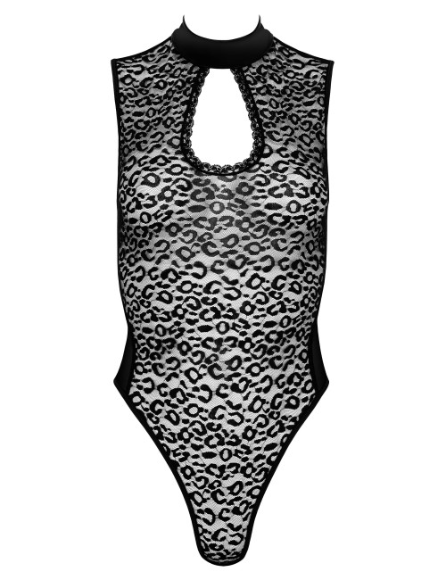 Body noir wetlook et dentelle sans manches lingerie femme