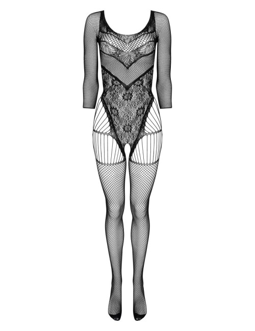 Bodystocking KOTEK Noir Ouvert en Dentelle Florale Femme