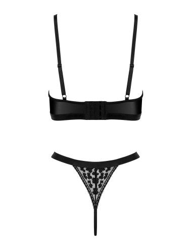 Ensemble lingerie noir wetlook dentelle 2 pièces femme élégante-roselyne lingerie