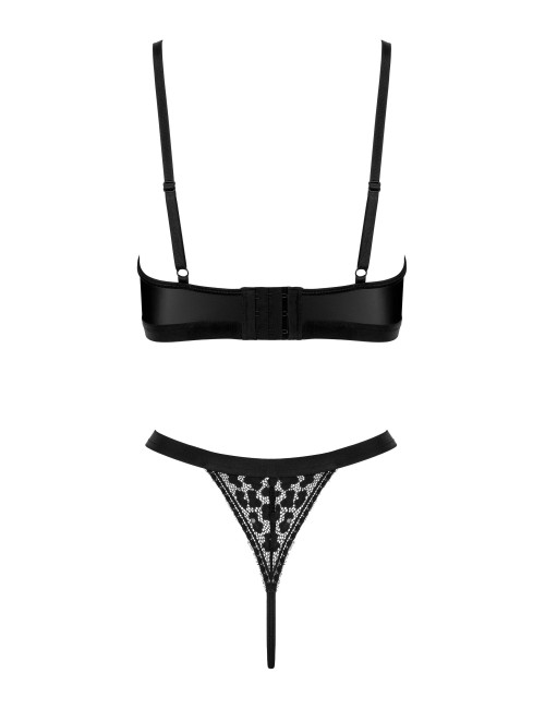 Ensemble lingerie 2 pièces noir wetlook et dentelle femme