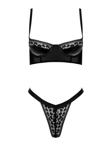 Ensemble lingerie 2 pièces noir wetlook et dentelle femme