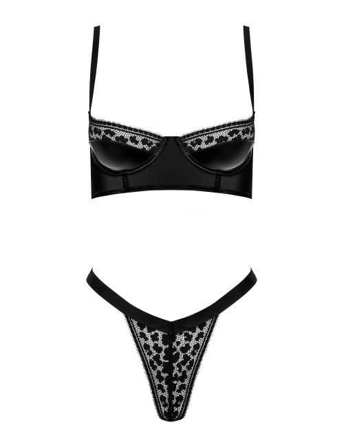 Ensemble lingerie 2 pièces noir wetlook et dentelle femme