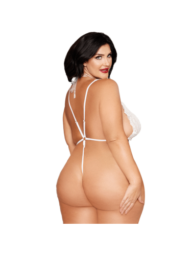Ensemble 2 pièces grande taille, body dentelle blanc et chainettes bijou de corps perles blanches