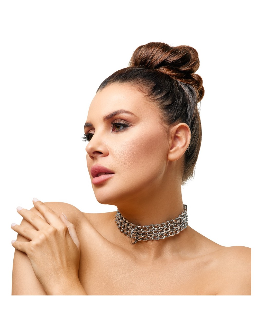 Collier en Cuir Noir avec Chaînes Métalliques Zado
