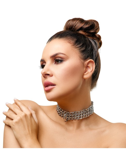 Collier en Cuir Noir avec Chaînes Métalliques Zado