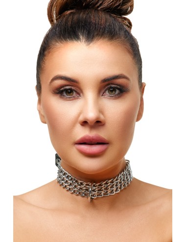 Collier en Cuir Noir avec Chaînes Métalliques Zado