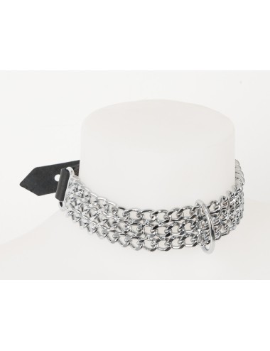 Collier en Cuir Noir avec Chaînes Métalliques Zado