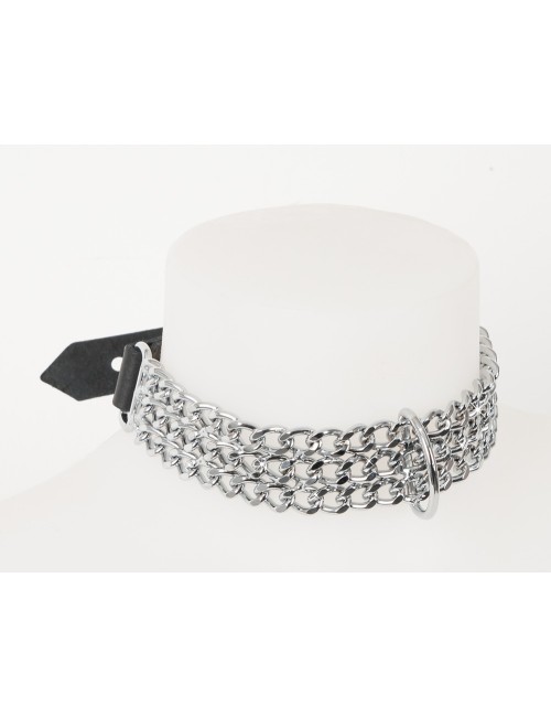 Collier en Cuir Noir avec Chaînes Métalliques Zado