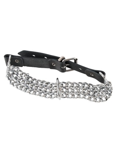 Collier en Cuir Noir Zado avec Chaînes Métalliques | Accessoire Sexy & Fetish Chic