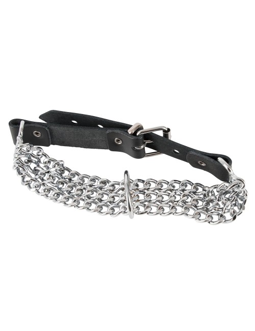 Collier en Cuir Noir avec Chaînes Métalliques Zado