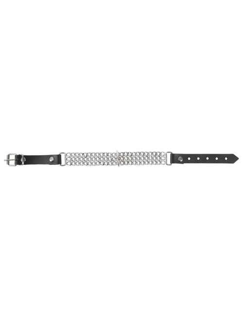 Collier en Cuir Noir avec Chaînes Métalliques Zado