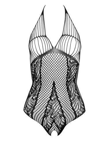 Body noir résille entrejambe ouvert lingerie femme élégante