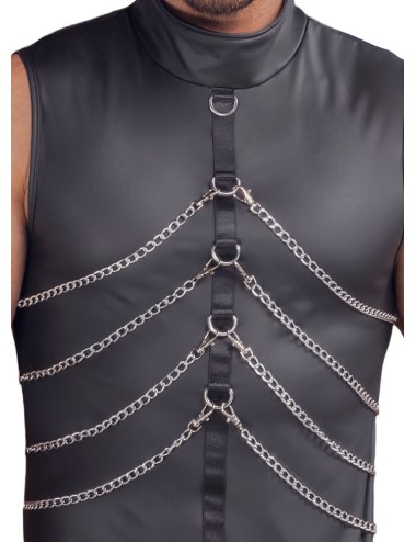 Chemise Homme Sans Manches NEK Noire avec Chaînes | Look Fetish Chic