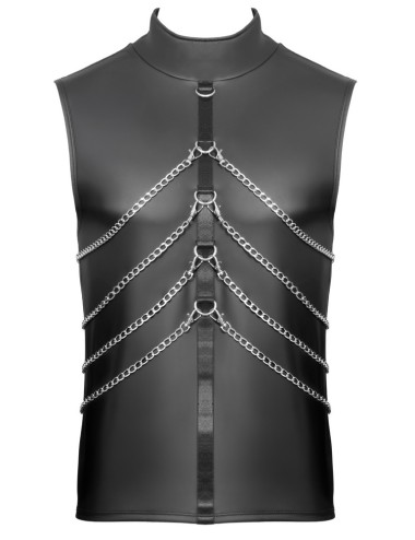 Chemise Homme Sans Manches NEK Noire avec Chaînes | Look Fetish Chic