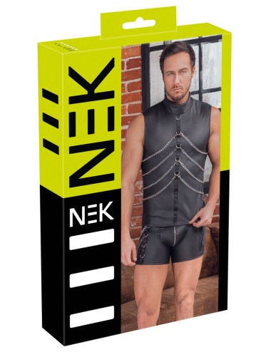 Chemise Homme Sans Manches NEK Noire avec Chaînes | Look Fetish Chic