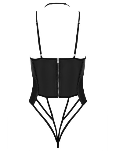 Body noir effet cuir à épaules dénudées avec armatures