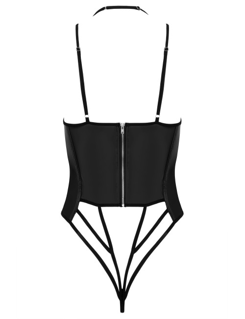 Body noir effet cuir à épaules dénudées avec armatures