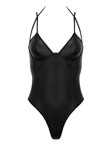 Body noir effet cuir à épaules dénudées avec armatures