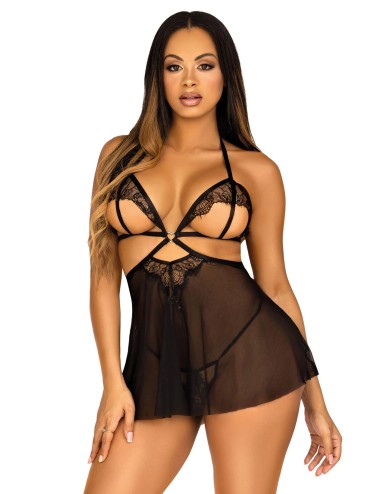 Babydoll Ouvert Dentelle Noir avec String – Leg Avenue