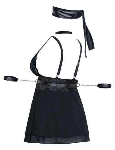 Babydoll Bondage Noir avec Collier & Menottes – Lingerie Sexy