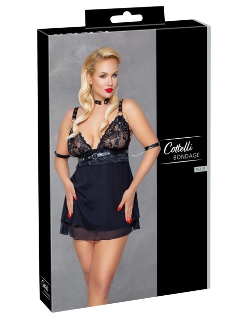 Babydoll Bondage Noir avec Collier & Menottes – Lingerie Sexy