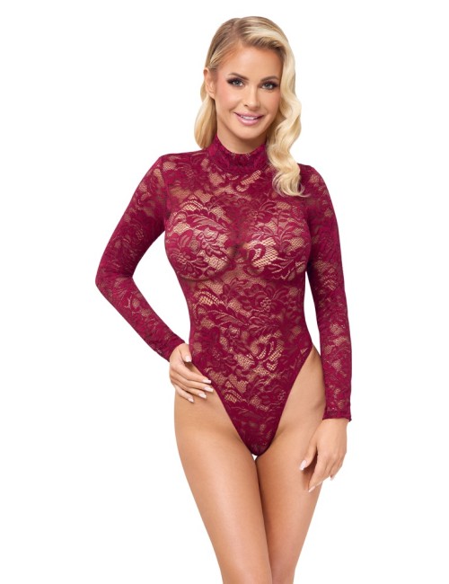 Body Dentelle Bordeaux Col Montant – Cottelli Lingerie Sexy