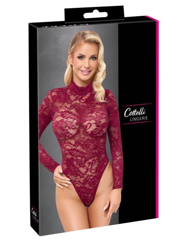 Body Dentelle Bordeaux Col Montant – Cottelli Lingerie Sexy